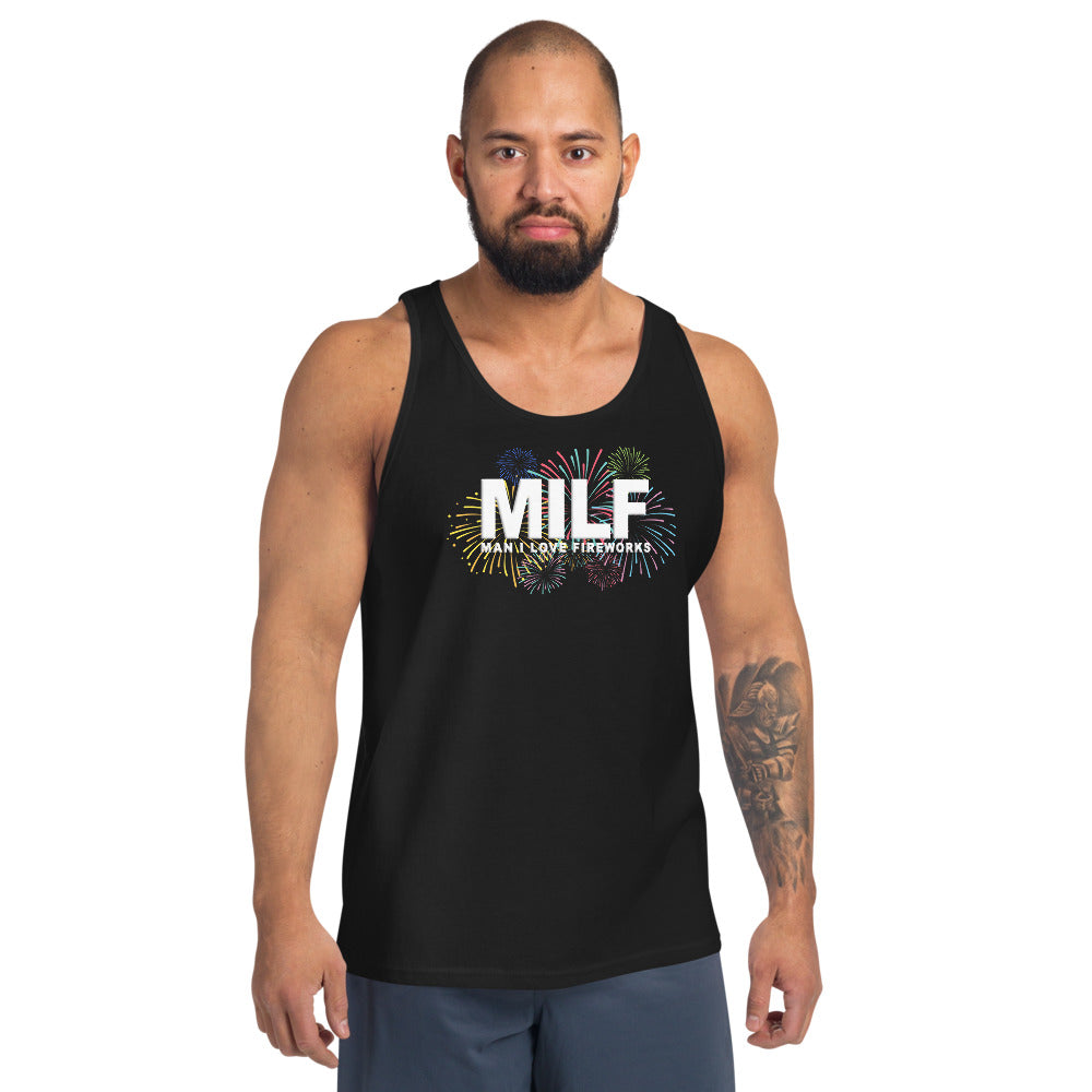 Funny MILF 4th Of July Fireworks Fan Joke Quote Unisex Tank Top