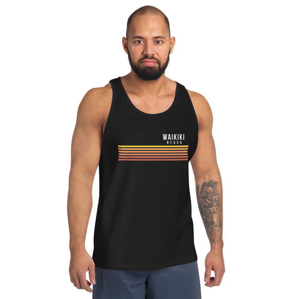 Retro Waikiki Beach Oahu Hawaii Vacation Stripes Unisex Tank Top