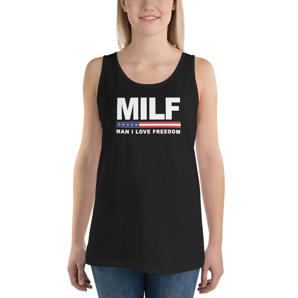 Funny MILF Military Service Freedom Joke 4th Of July USA Flag Unisex Tank Top