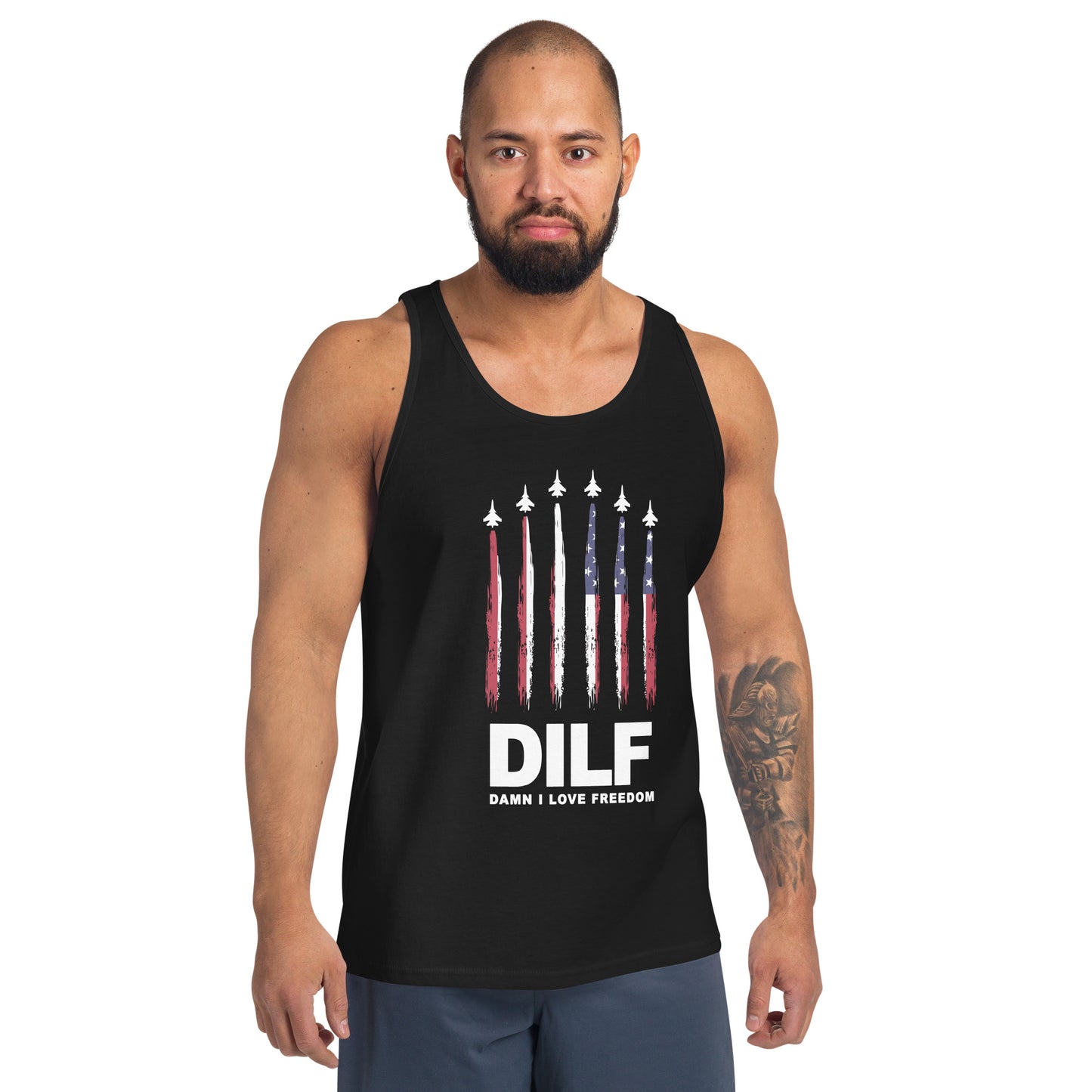 Funny DILF Military Service 4th Of July USA Flag Freedom Joke Unisex Tank Top
