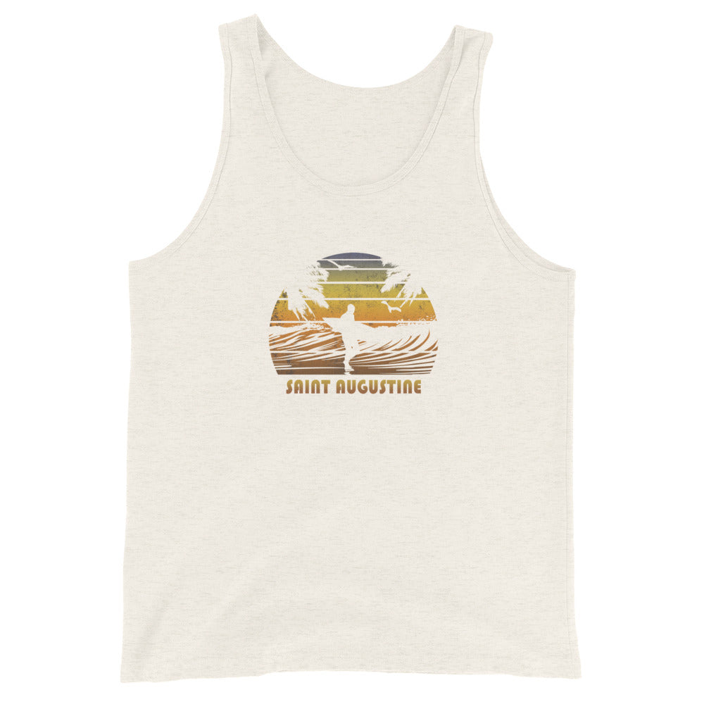 Retro St. Augustine Florida Surfing Fan Surfer Beach Sunset Souvenir Unisex Tank Top