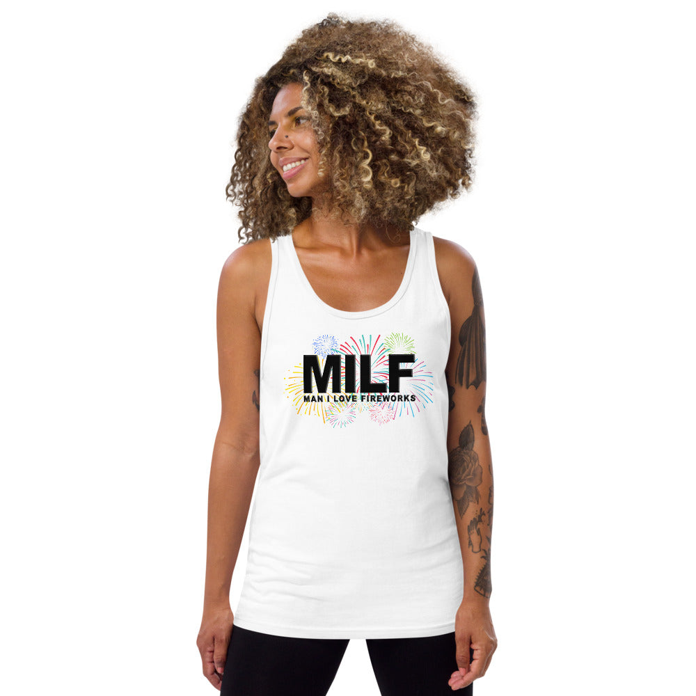 Funny MILF 4th Of July Fireworks Fan Joke Quote Unisex Tank Top