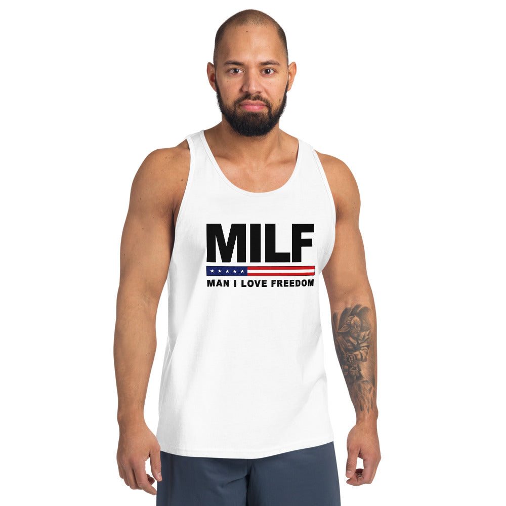 Funny MILF Military Service 4th Of July USA Flag Freedom Joke Unisex Tank Top