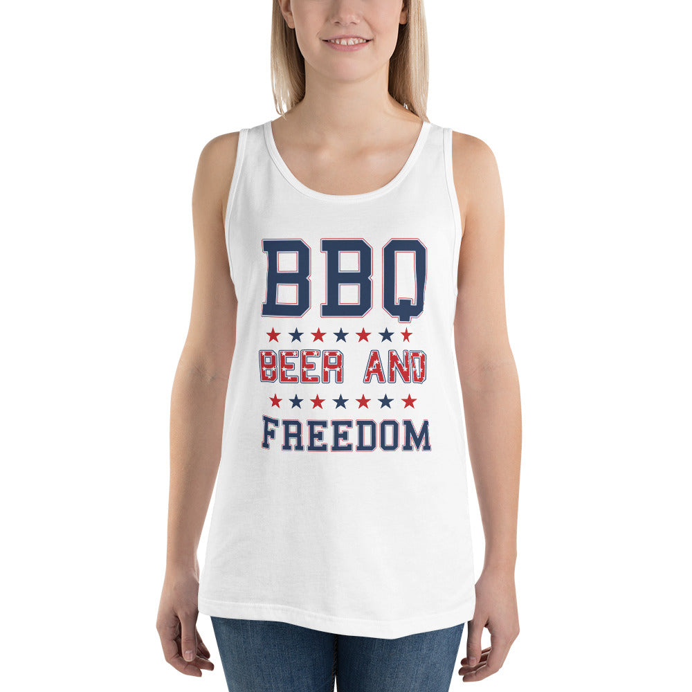 Funny BBQ Beer And Freedom July 4th USA Patriotic Unisex Tank Top