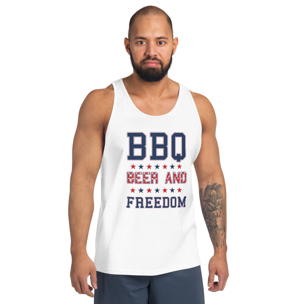 Funny BBQ Beer And Freedom July 4th USA Patriotic Unisex Tank Top
