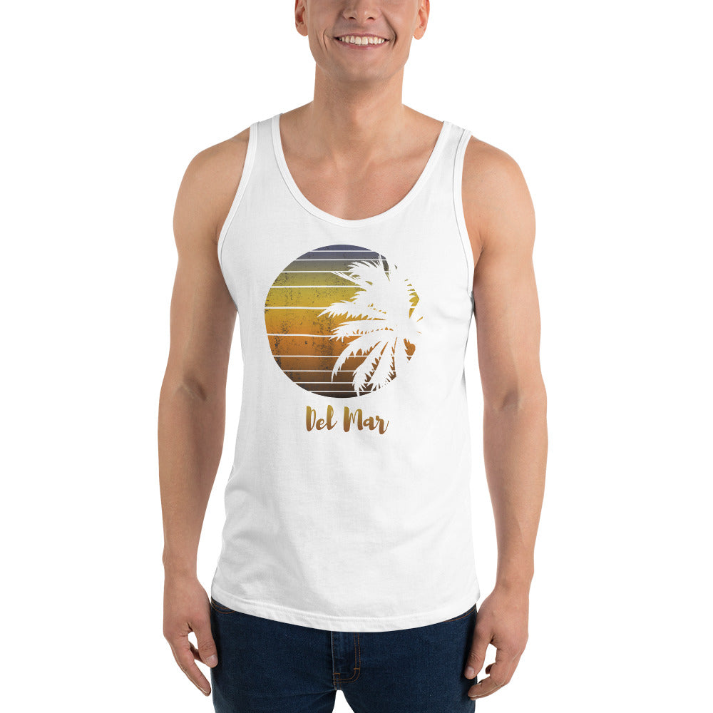 Retro Del Mar California Beach Vacation Souvenir Palm Tree Unisex Tank Top