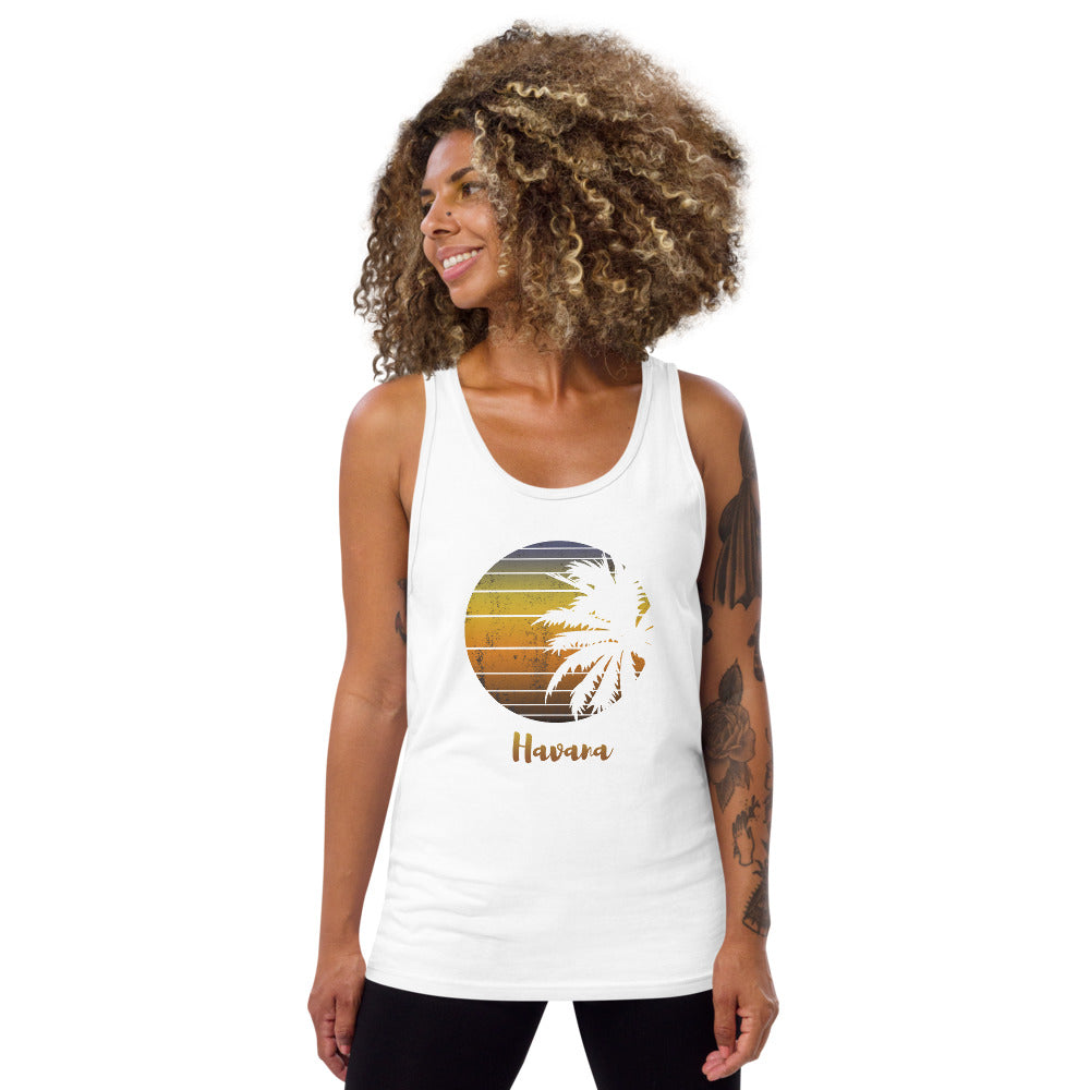 Retro Havana Cuba Beach Palm Tree Vacation Souvenir Unisex Tank Top