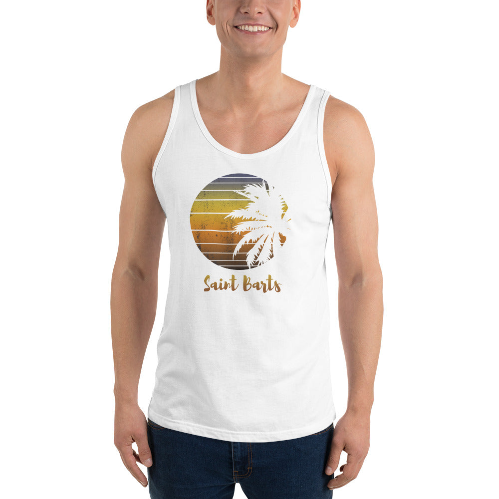Retro Saint Barts Beach Palm Tree Vacation Souvenir Unisex Tank Top