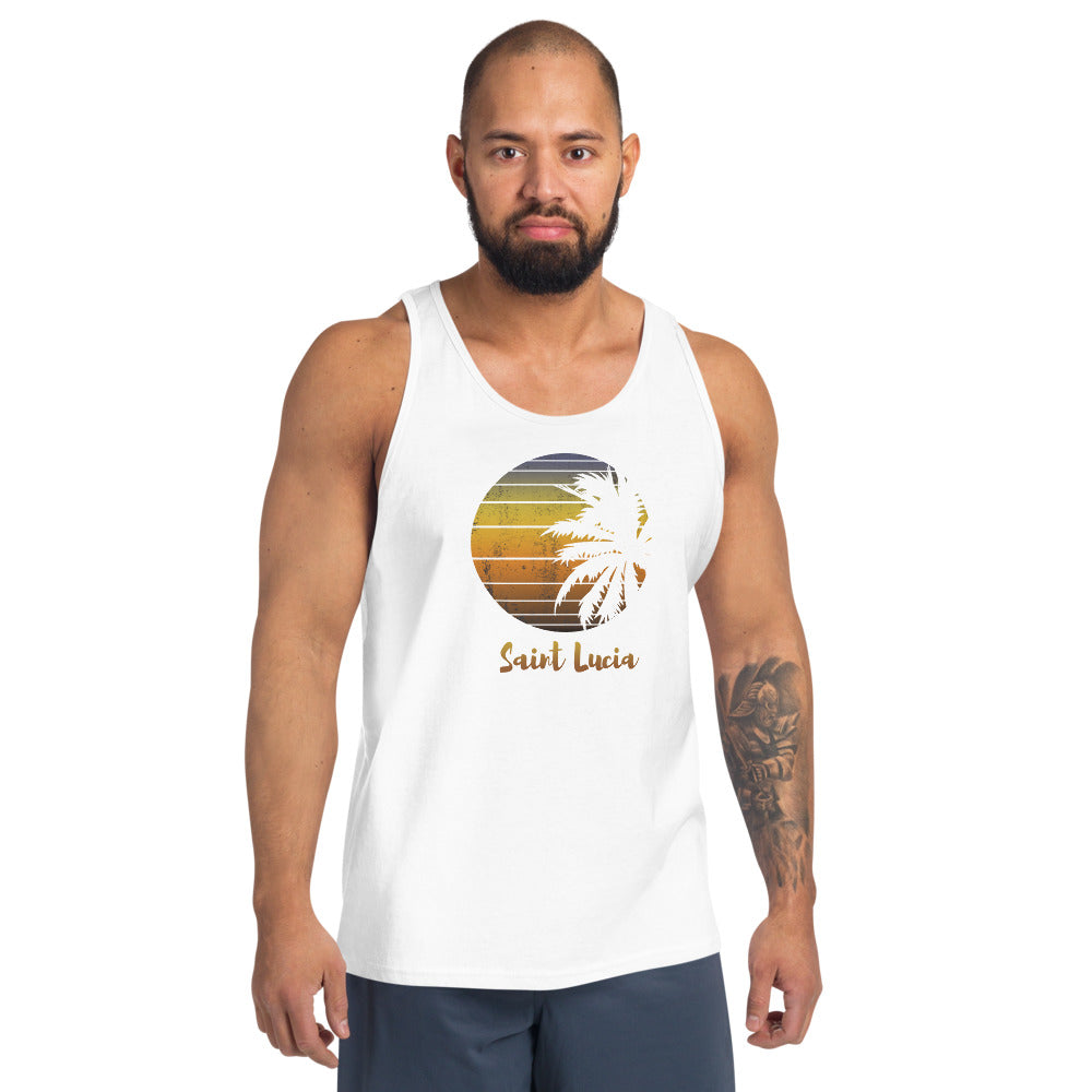 Retro Saint Lucia Beach Palm Tree Vacation Souvenir Unisex Tank Top