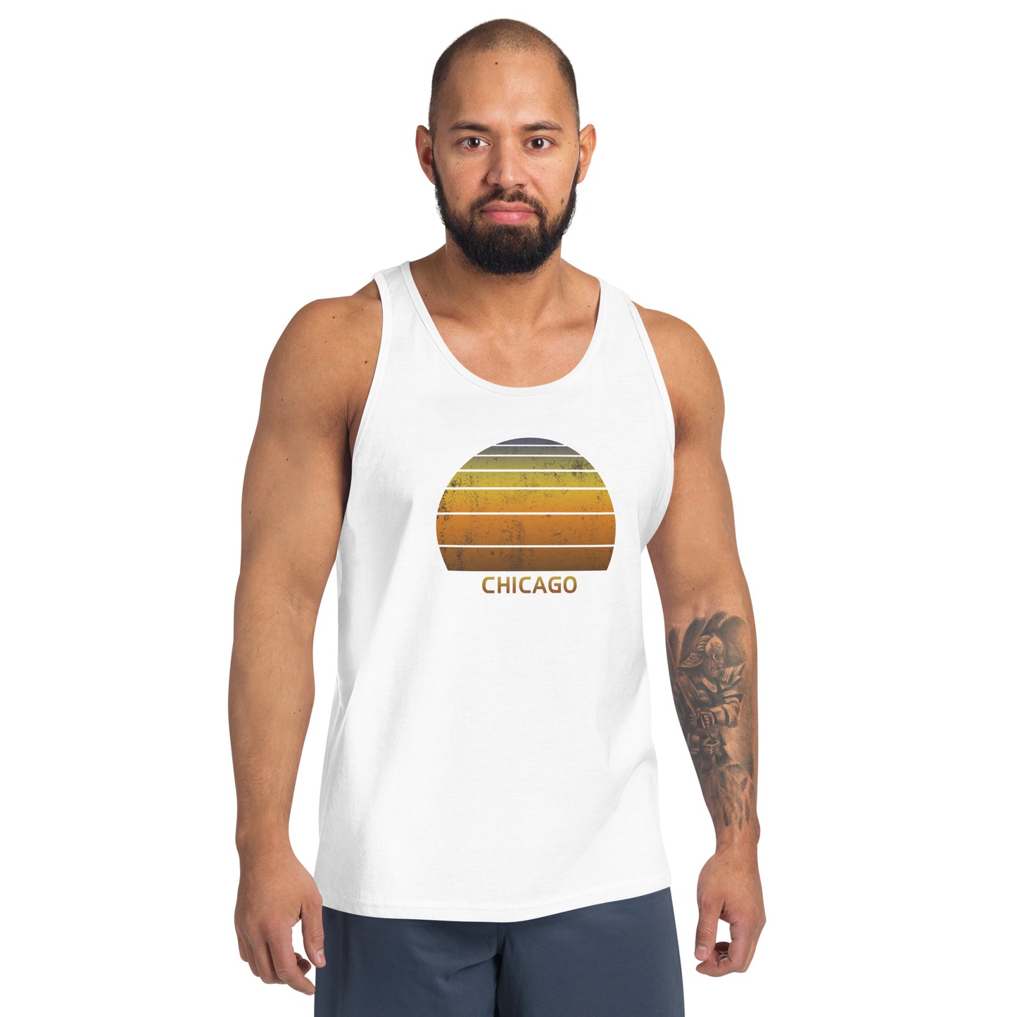 Retro Chicago Sunset Vacation Souvenir Vintage Sunrise Unisex Tank Top