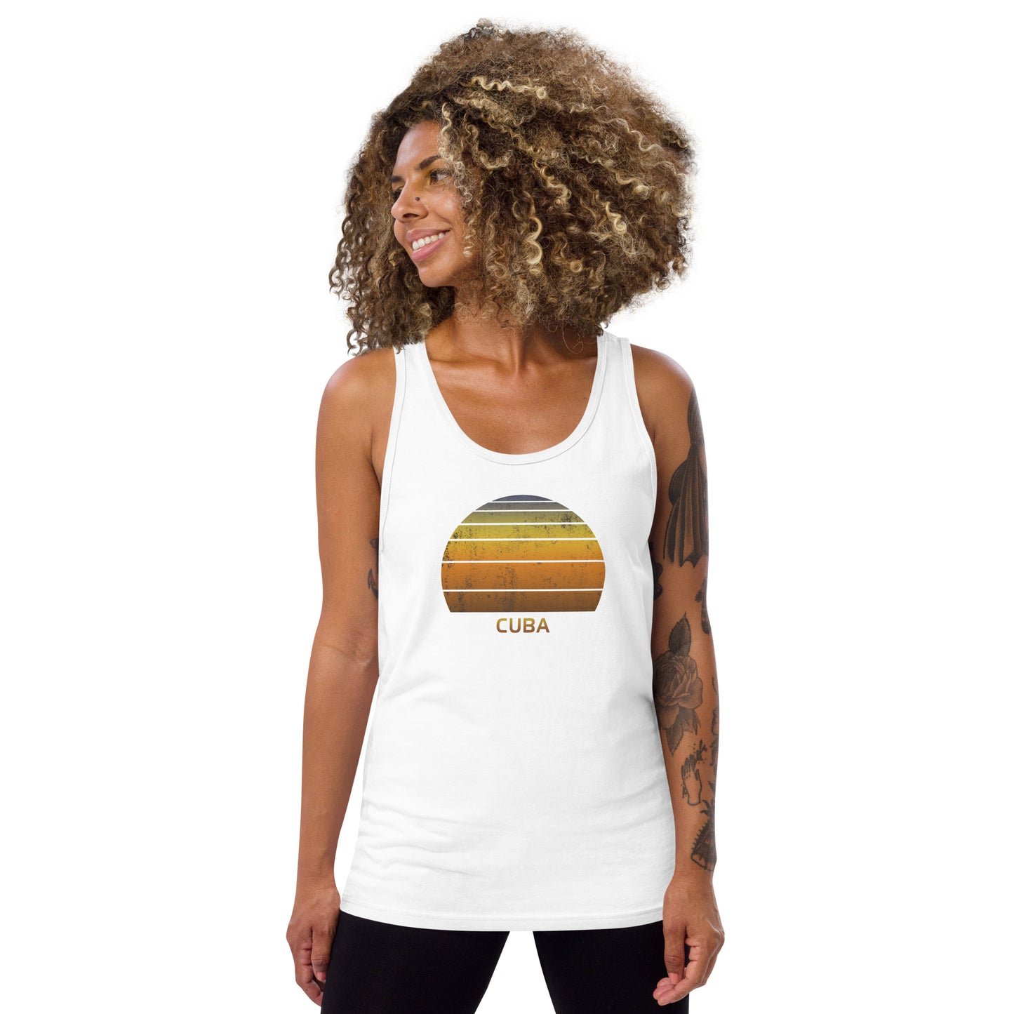 Retro Cuba Sunset Vacation Souvenir Vintage Sunrise Unisex Tank Top
