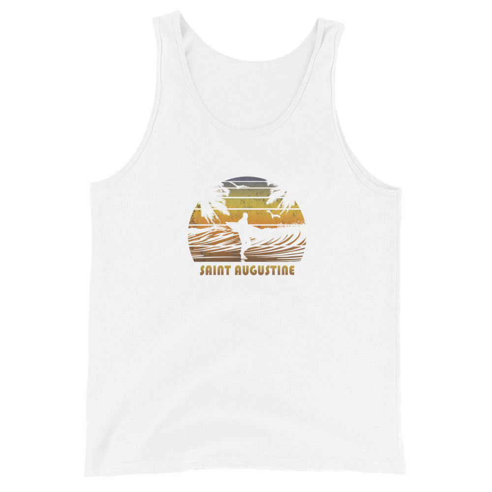 Retro St. Augustine Florida Surfing Fan Surfer Beach Sunset Souvenir Unisex Tank Top