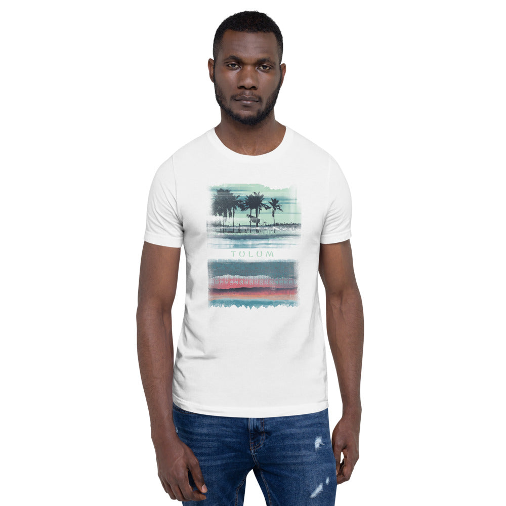 Tulum Mexico Vacation Souvenir Unisex T-Shirt Tropical Palm Tree Abstract Beach