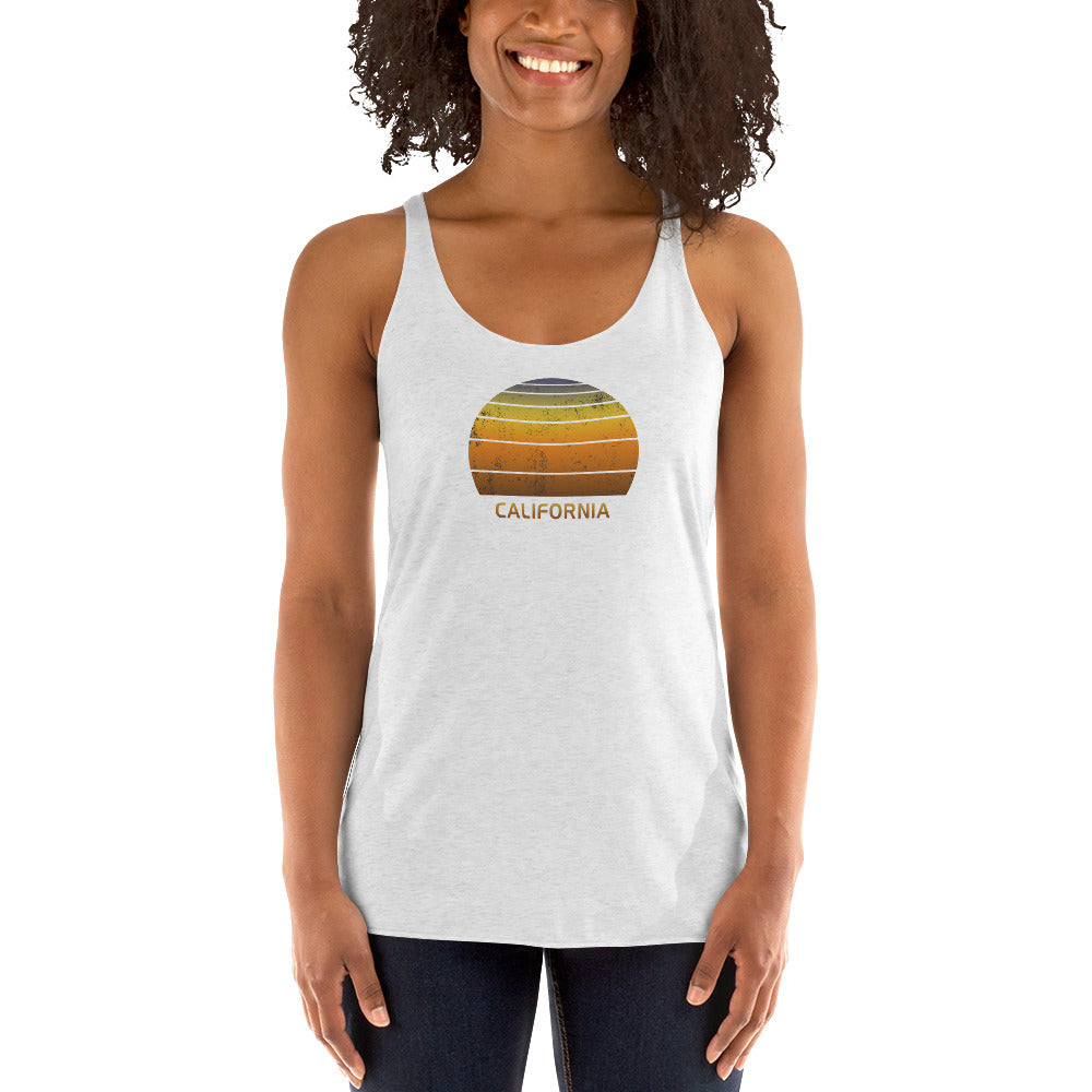 Retro California Beach Vacation Souvenir Sunset Women's Racerback Tank Top