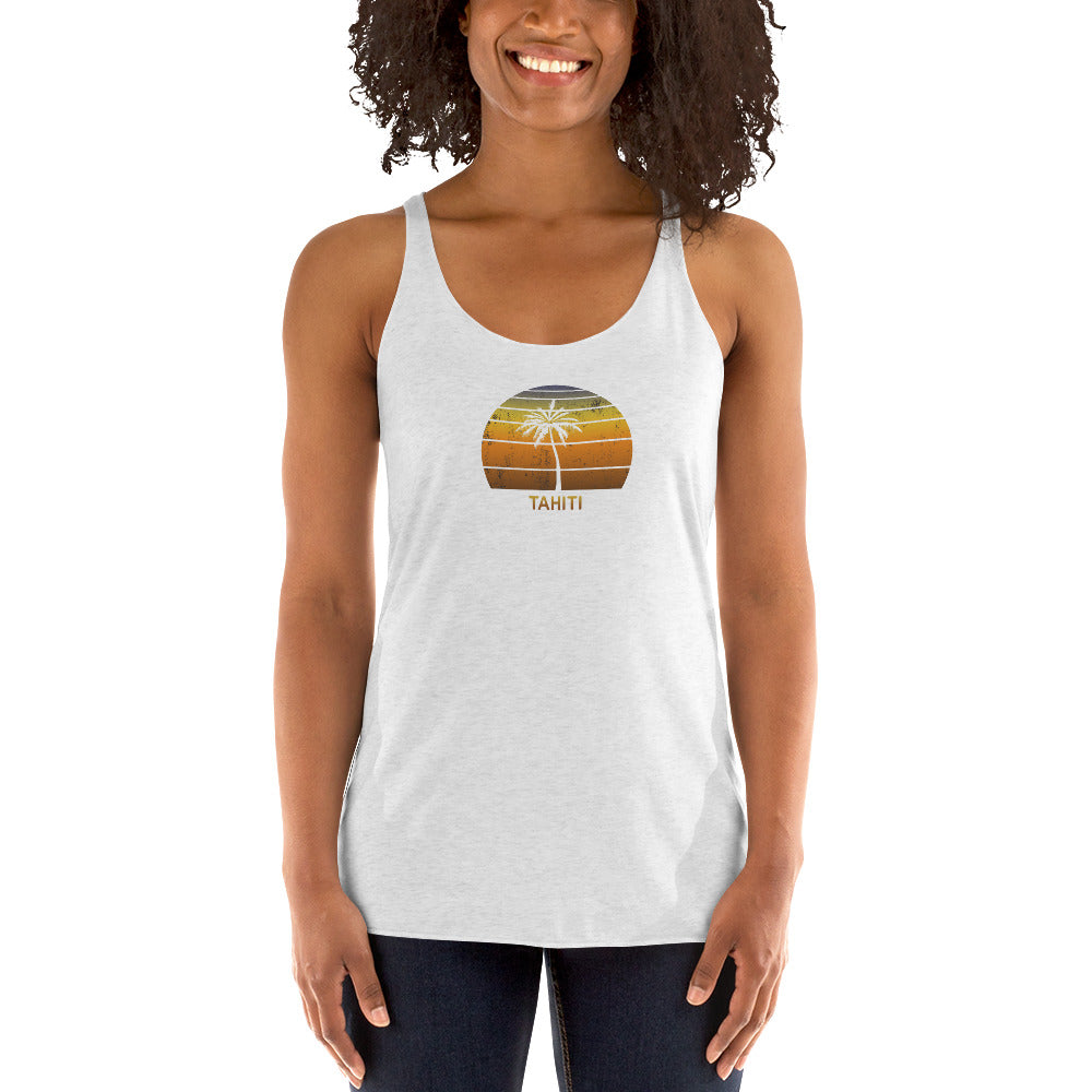 Vintage Tahiti French Polynesia Women's Racerback Tank Top Sunset