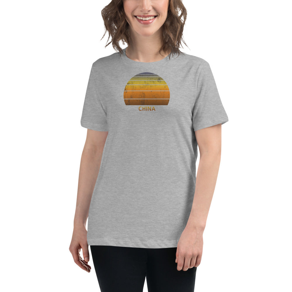 Women's Retro China Sunset Vacation Souvenir Vintage Sunrise Relaxed T-Shirt