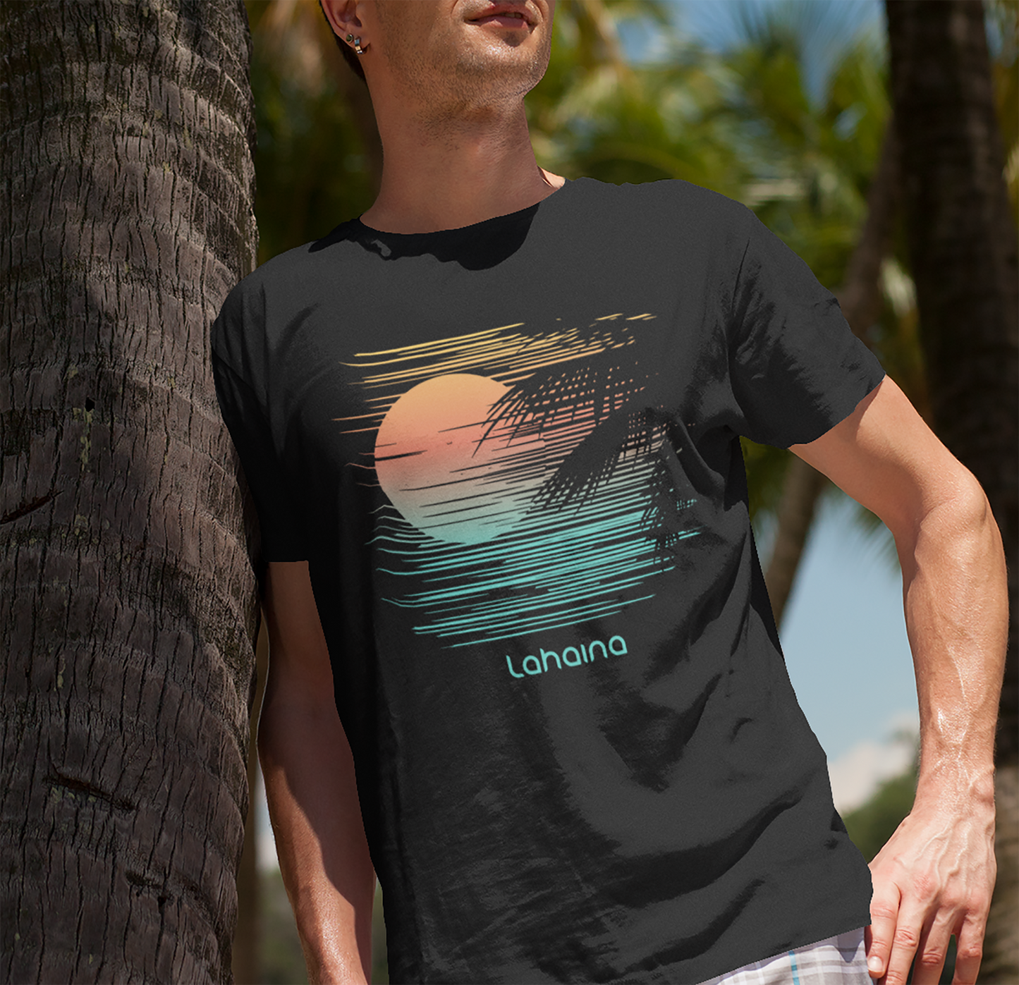 -Artistic Lahaina Maui Hawaii Palm Tree Vacation Souvenir Unisex T-Shirt
