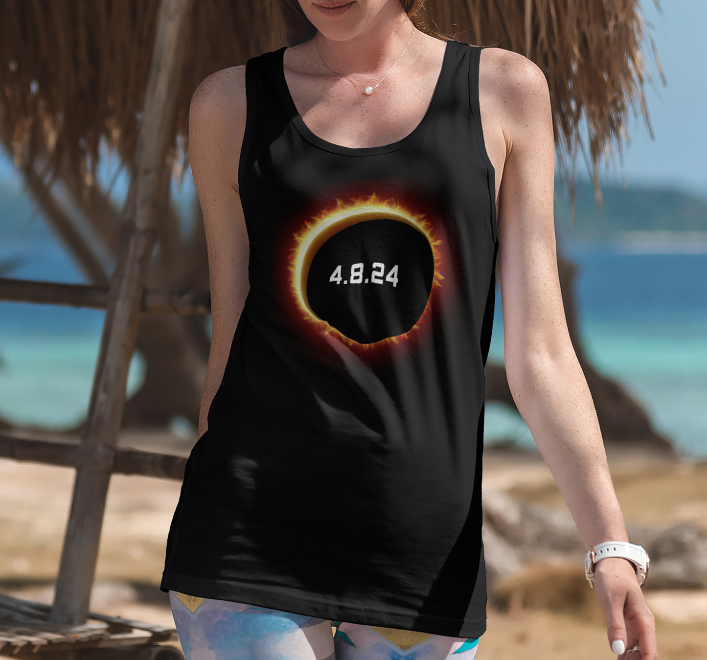 2024 Solar Eclipse Souvenir Memento April 8 Women's Racerback Tank Top