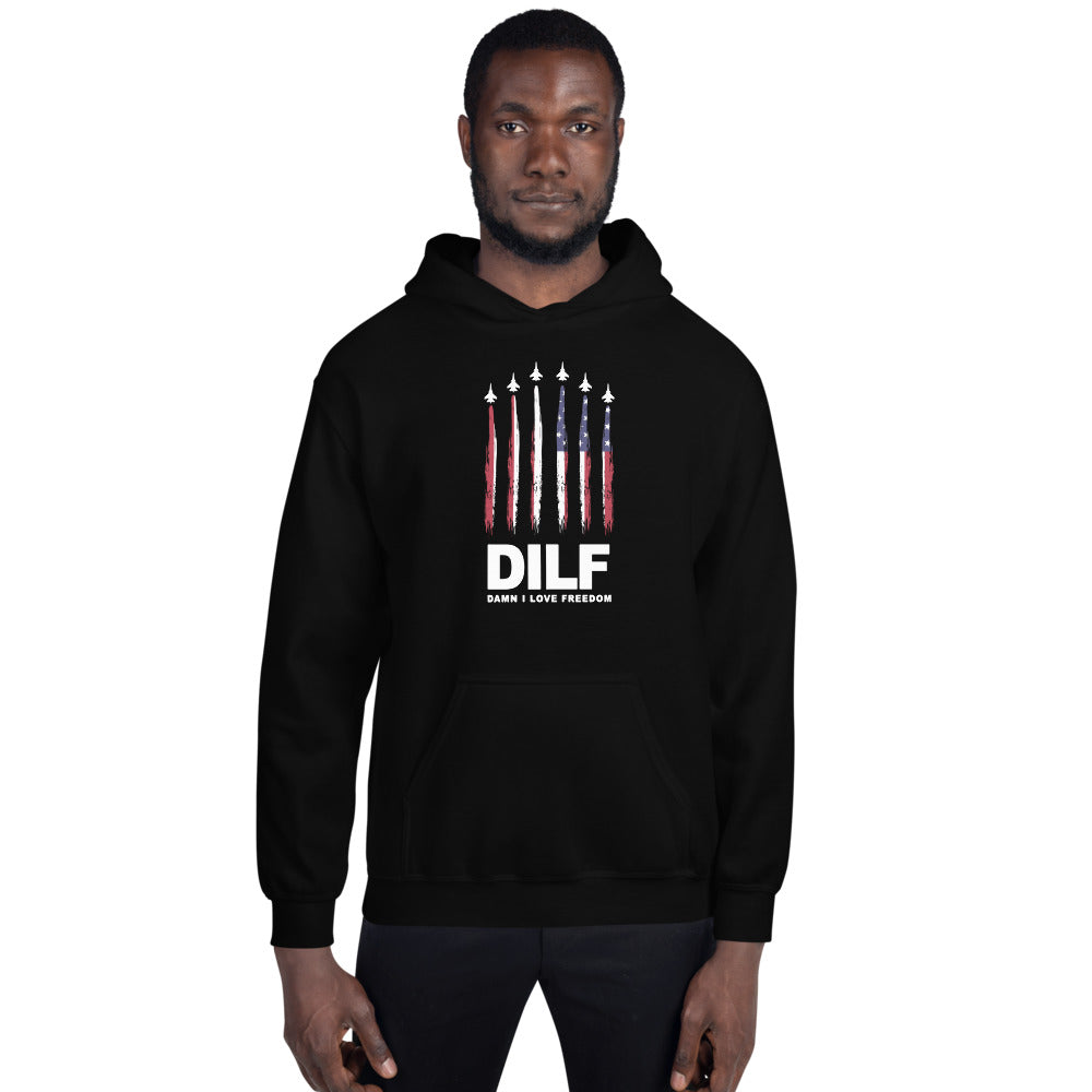 Funny DILF Military Service 4th Of July USA Flag Freedom Joke Unisex Hoodie Top Sweatshirt