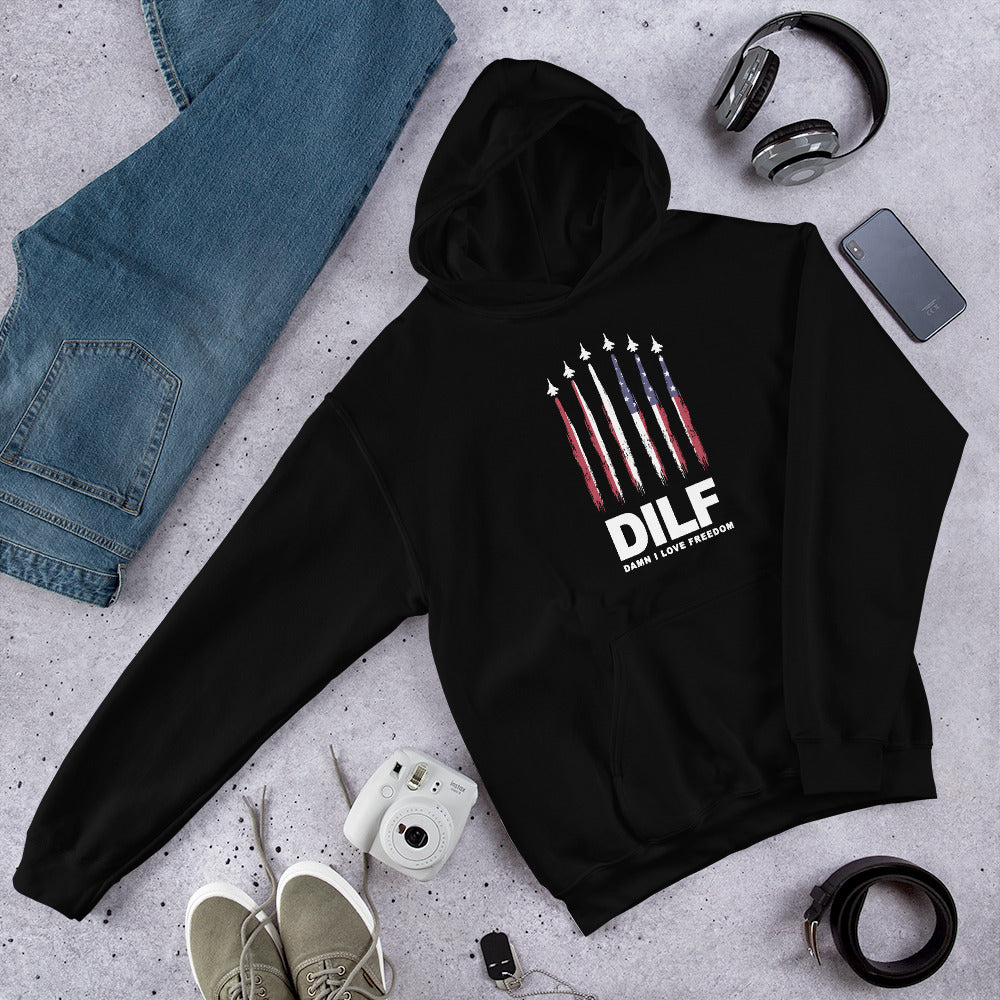 Funny DILF Military Service 4th Of July USA Flag Freedom Joke Unisex Hoodie Top Sweatshirt