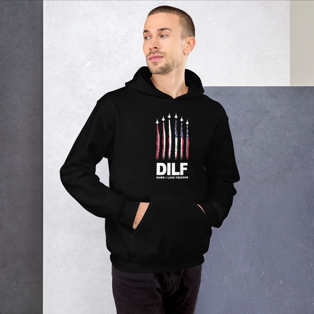 Funny DILF Military Service 4th Of July USA Flag Freedom Joke Unisex Hoodie Top Sweatshirt