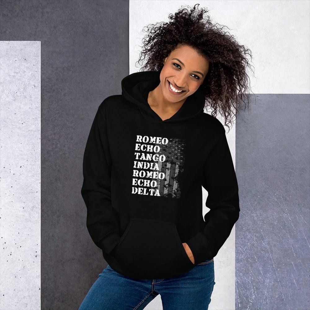 Cool Retired Military Service Veteran Army Navy Phonetic Alphabet Unisex Hoodie Top Sweatshirt