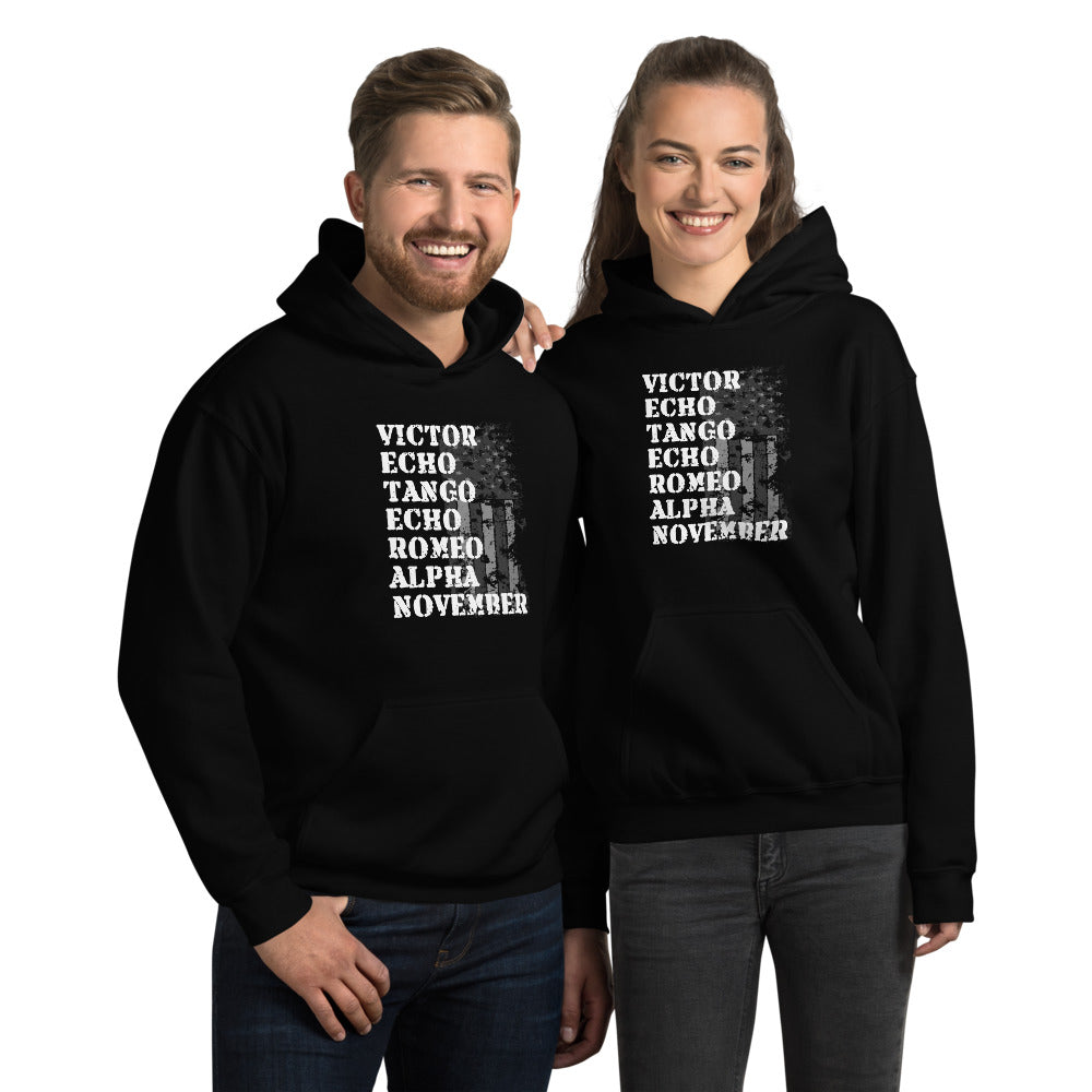 Cool Retired Veteran Military Service Army Navy Phonetic Alphabet Unisex Hoodie Top Sweatshirt