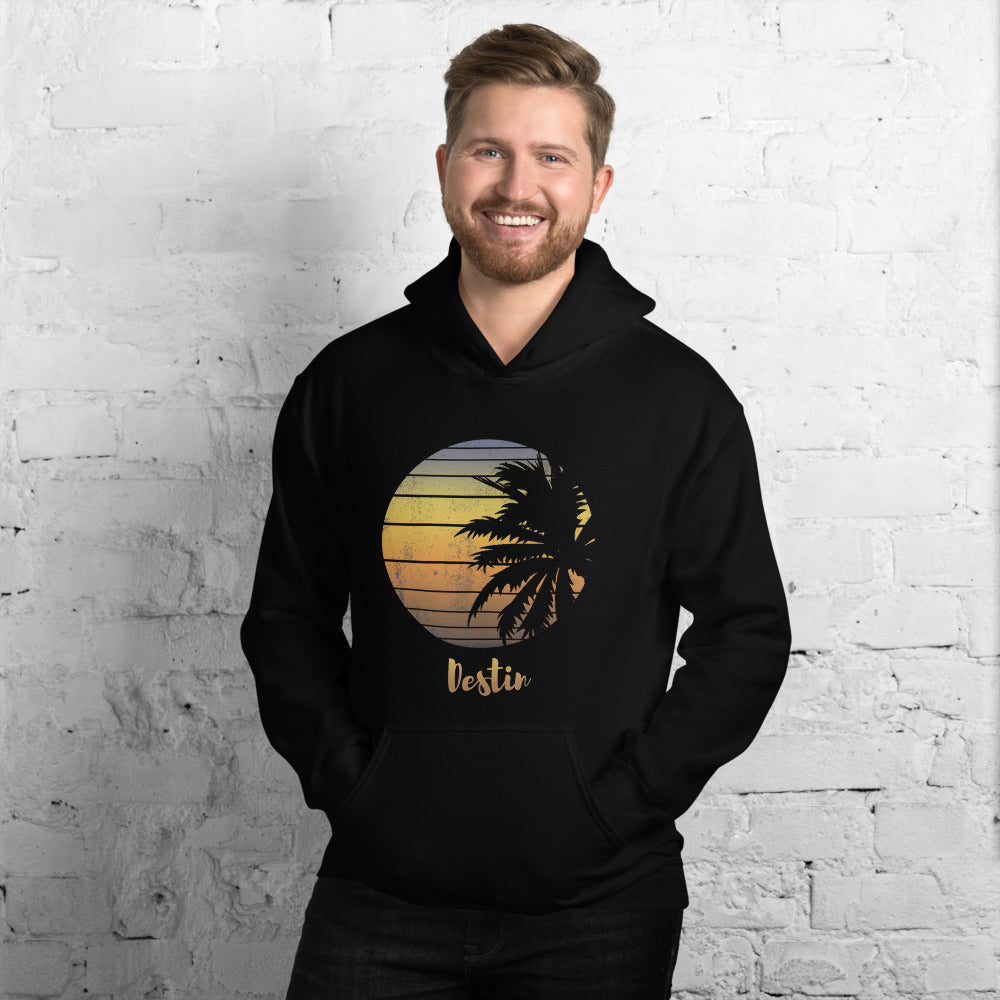 Retro Destin Florida Beach Palm Tree Vacation Souvenir Unisex Hoodie Top Sweatshirt