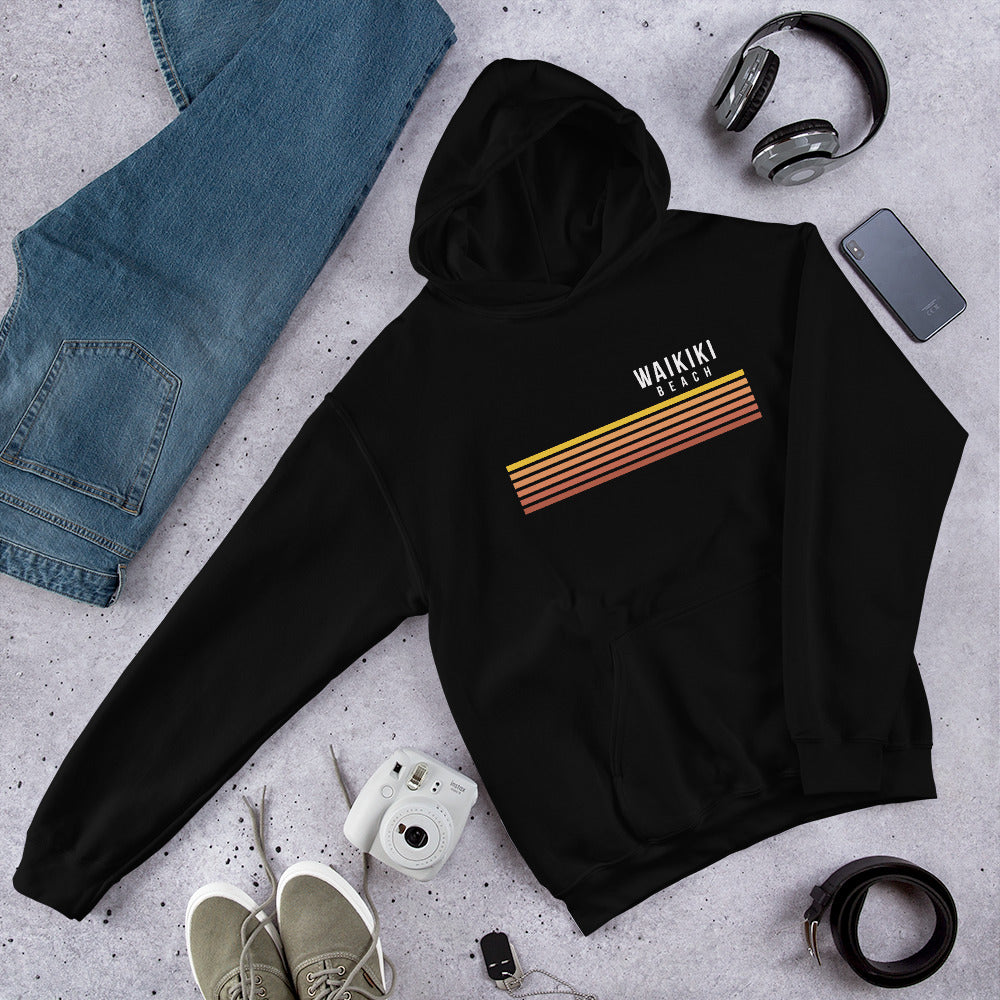 Retro Waikiki Beach Oahu Hawaii Vacation Stripes Unisex Hoodie Top Sweatshirt