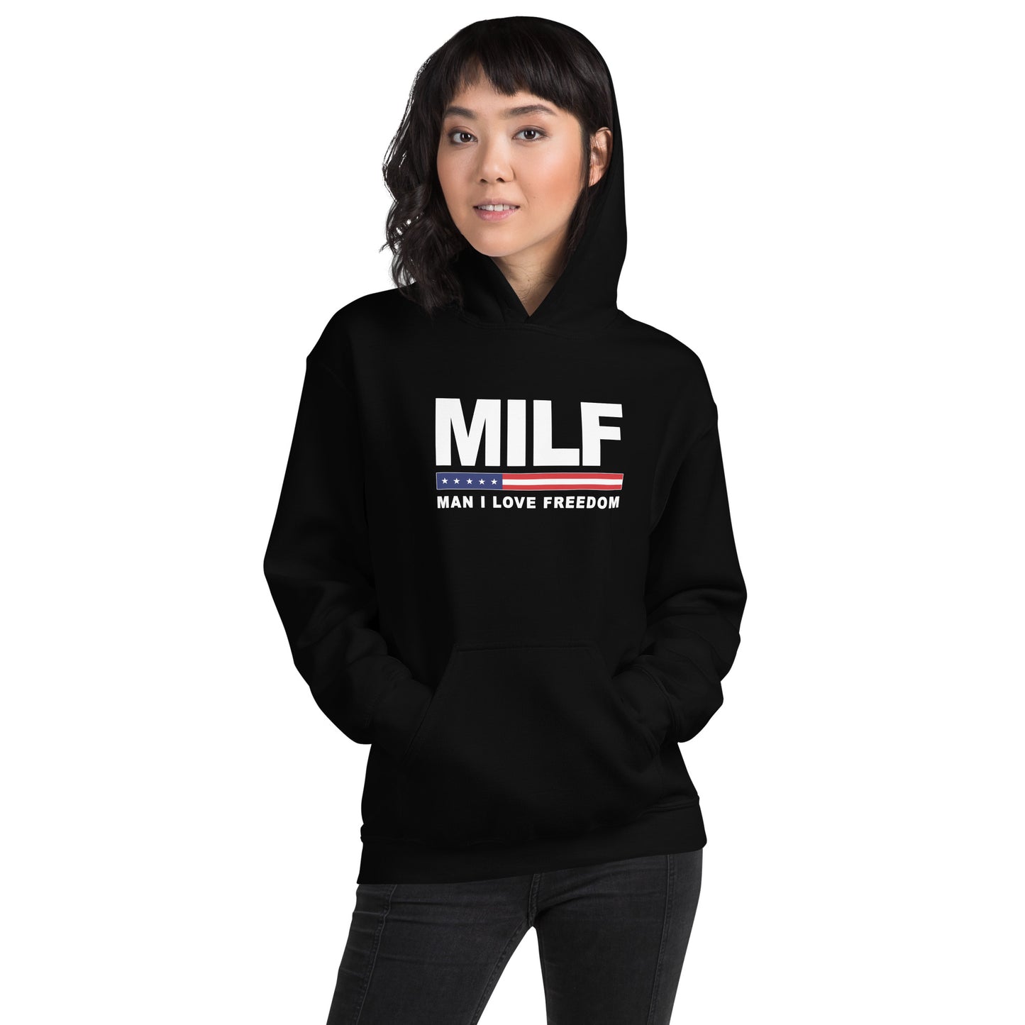 Funny MILF Military Service Freedom Joke 4th Of July USA Flag Unisex Hoodie Top Sweatshirt