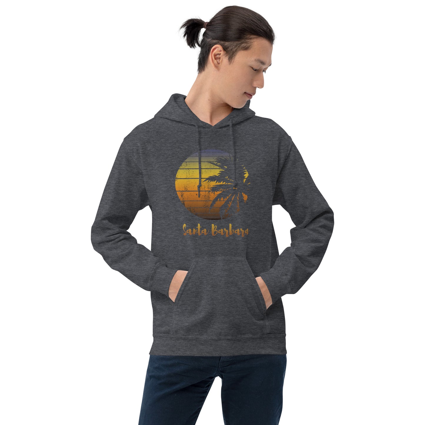 Retro Santa Barbara California Beach Vacation Souvenir Palm Tree Unisex Hoodie Top Sweatshirt