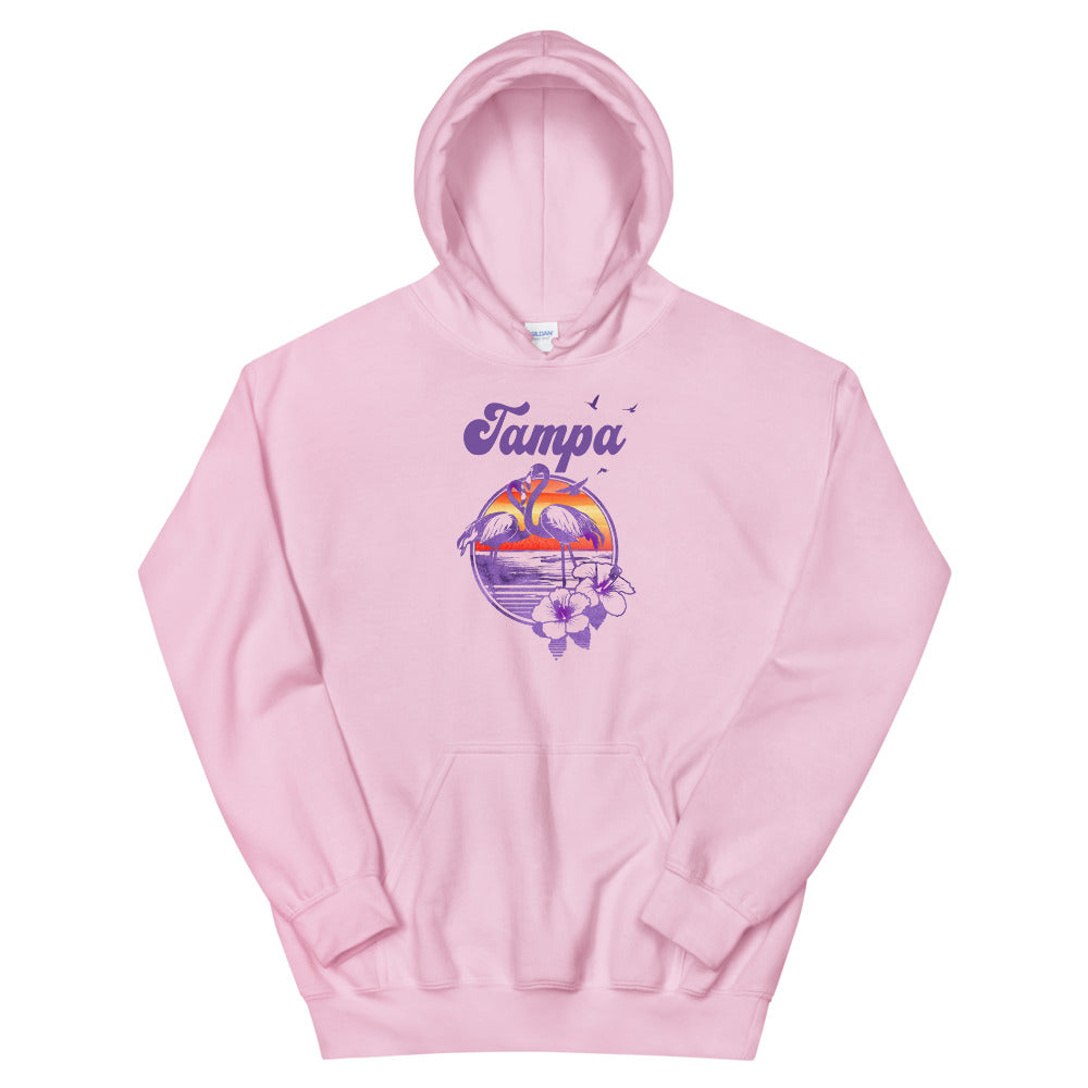 Retro Tampa Florida Beach Flamingo Hibiscus Unisex Hoodie Top Sweatshirt