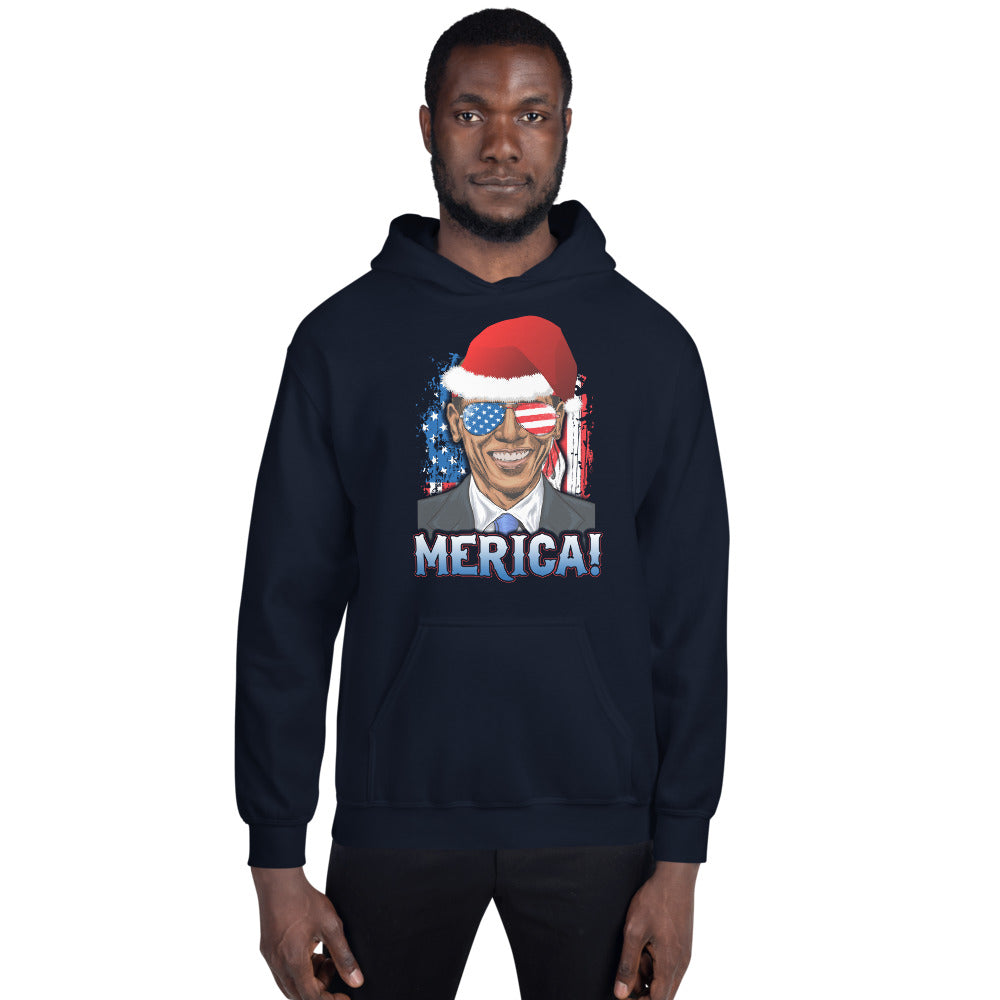 Funny Barack Obama Merica Christmas Political Democrats USA Flag Unisex Hoodie Top Sweatshirt