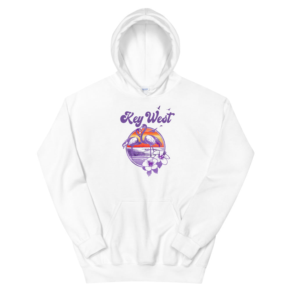 Retro Key West Florida Beach Flamingo Hibiscus Unisex Hoodie Top Sweatshirt