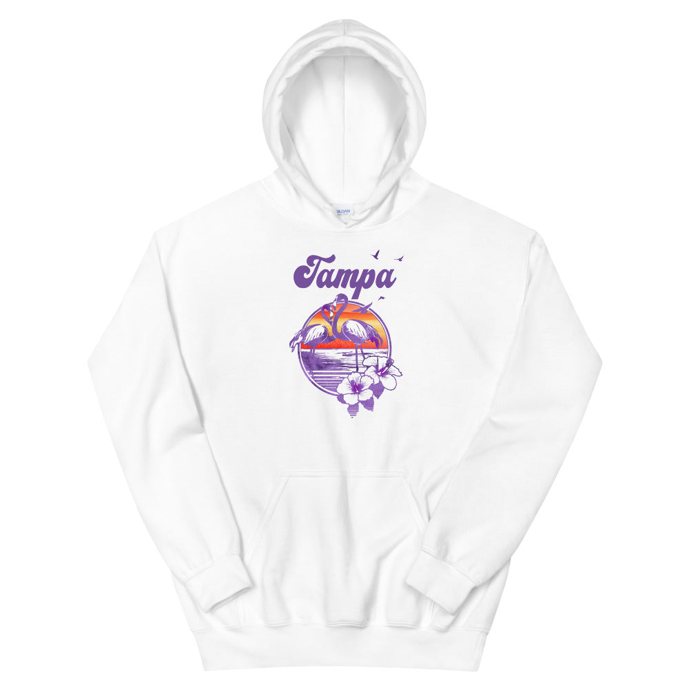 Retro Tampa Florida Beach Flamingo Hibiscus Unisex Hoodie Top Sweatshirt