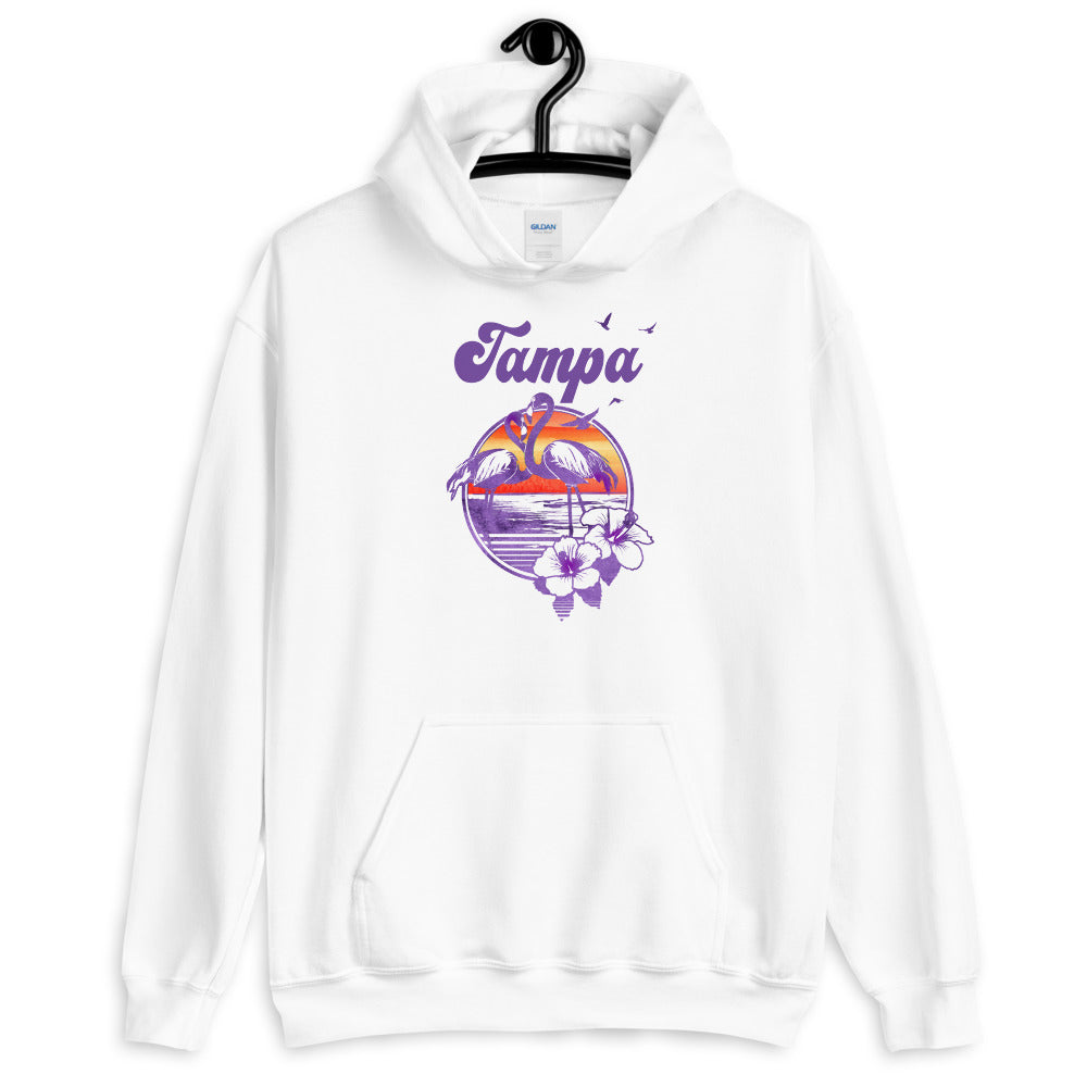 Retro Tampa Florida Beach Flamingo Hibiscus Unisex Hoodie Top Sweatshirt