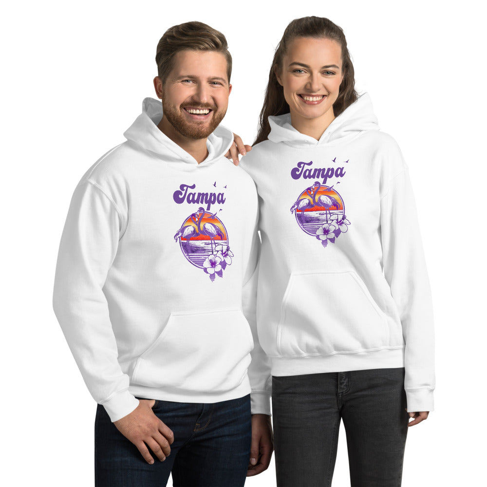 Retro Tampa Florida Beach Flamingo Hibiscus Unisex Hoodie Top Sweatshirt
