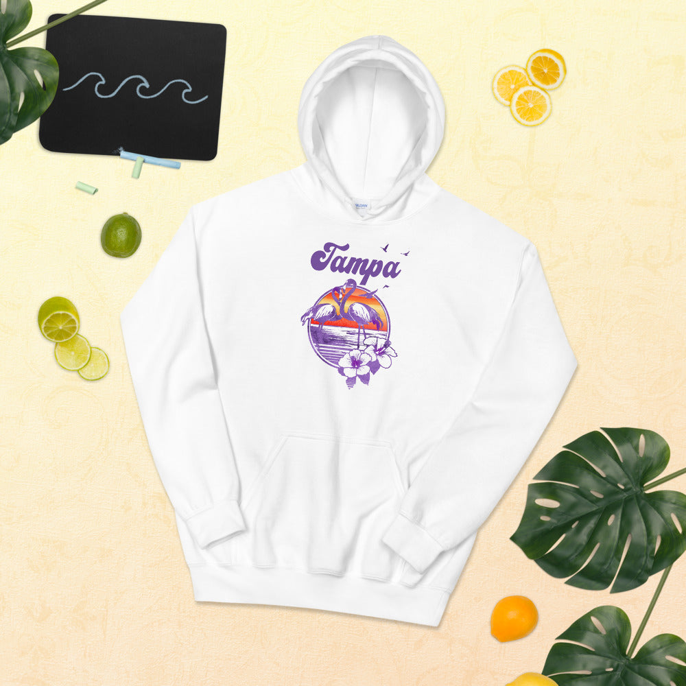 Retro Tampa Florida Beach Flamingo Hibiscus Unisex Hoodie Top Sweatshirt