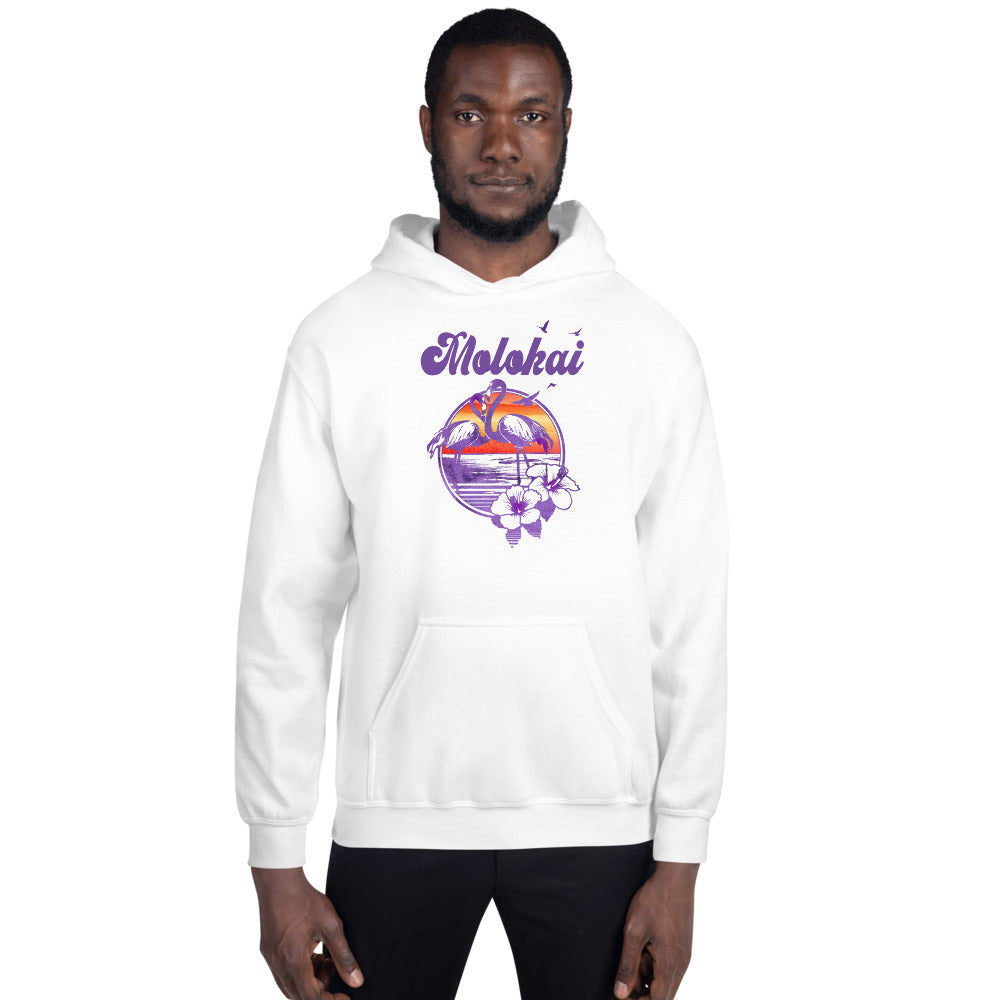 Retro Molokai Hawaii Beach Flamingo Hibiscus Unisex Hoodie Top Sweatshirt