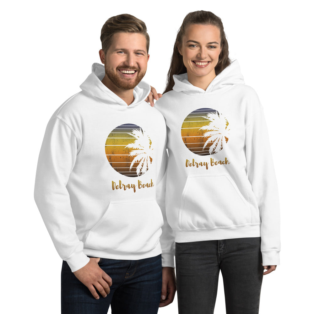 Retro Delray Beach Florida Palm Tree Vacation Souvenir Unisex Hoodie Top Sweatshirt