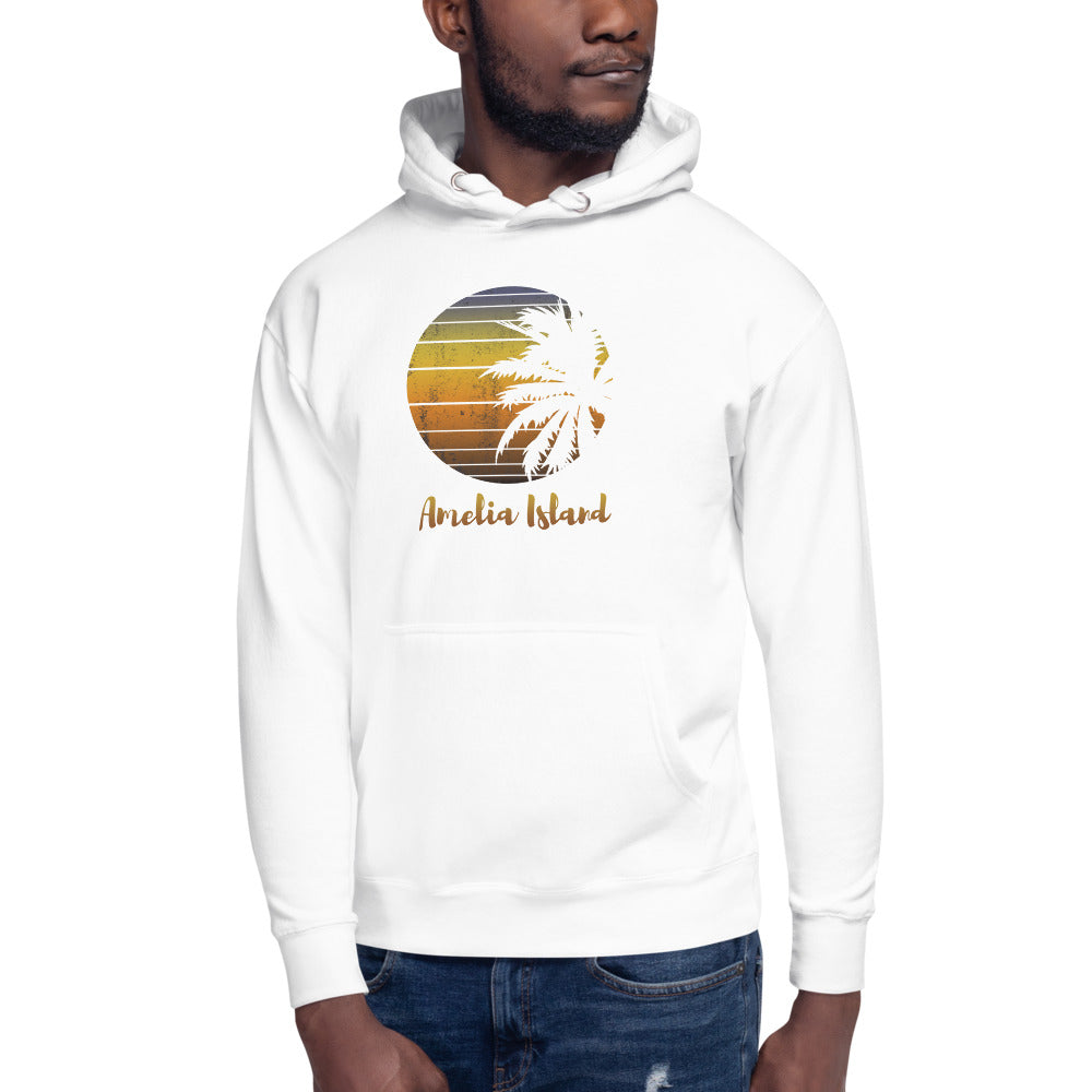 Retro Amelia Island Florida Beach Palm Tree Vacation Souvenir Unisex Hoodie Top Sweatshirt