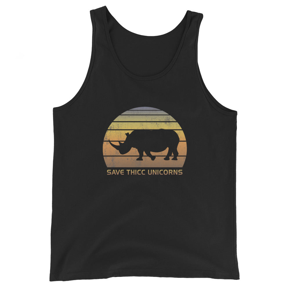 Funny Save Thicc Unicorn Rhinoceros Joke Quote Unisex Tank Top