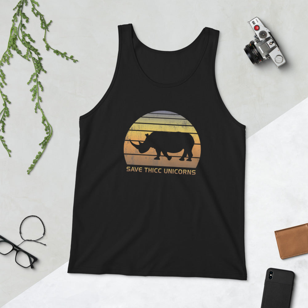 Funny Save Thicc Unicorn Rhinoceros Joke Quote Unisex Tank Top