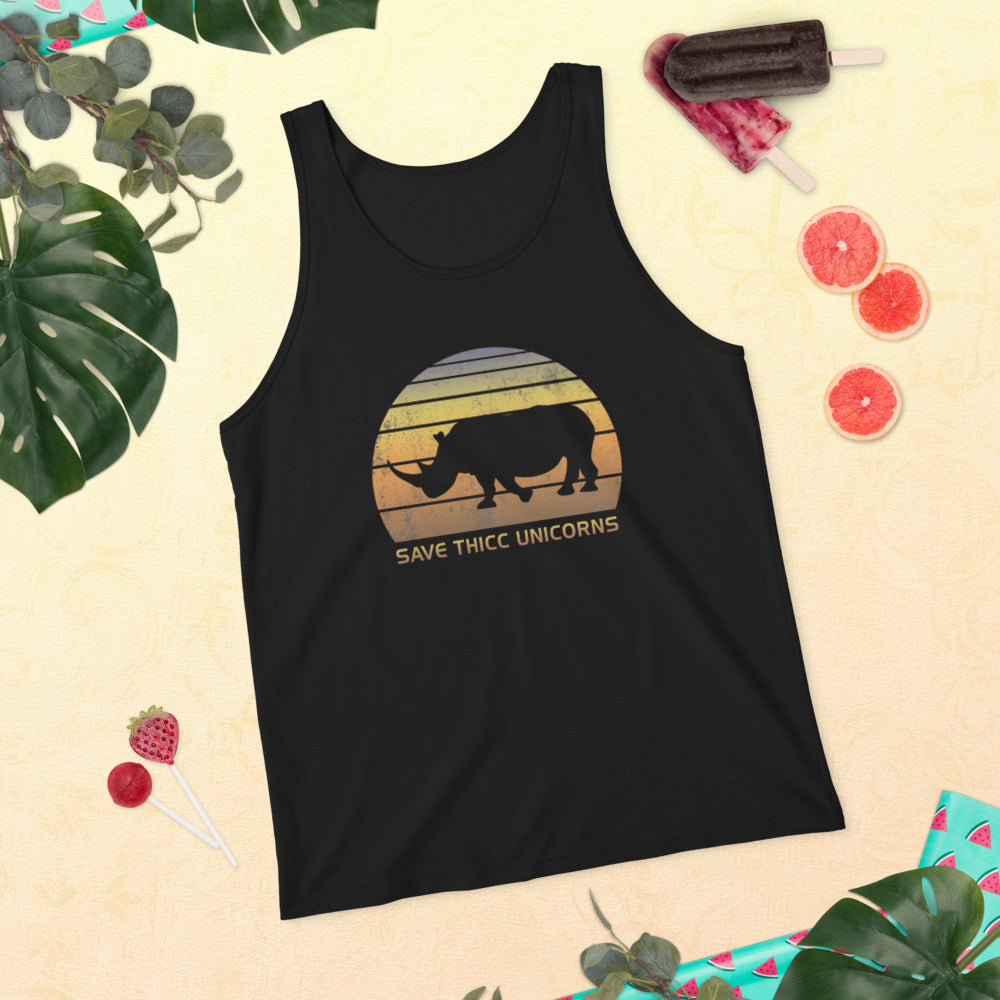 Funny Save Thicc Unicorn Rhinoceros Joke Quote Unisex Tank Top