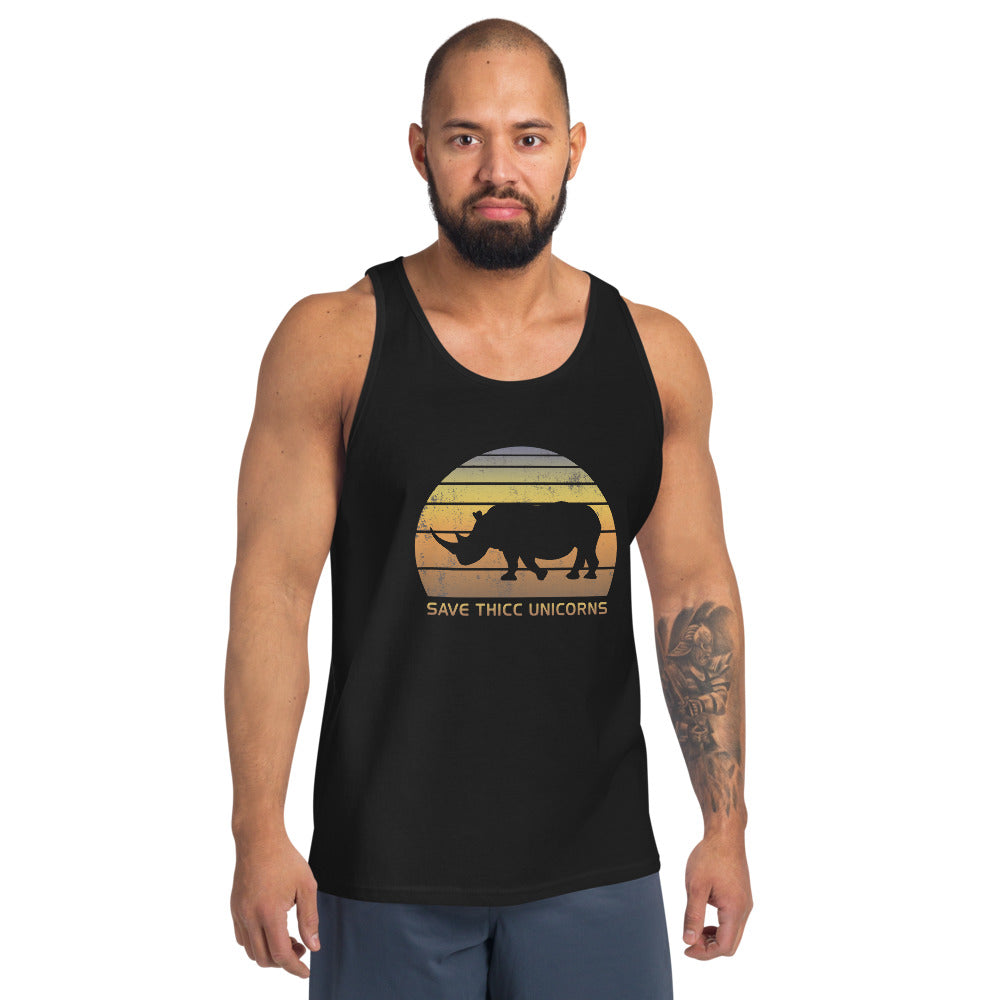 Funny Save Thicc Unicorn Rhinoceros Joke Quote Unisex Tank Top