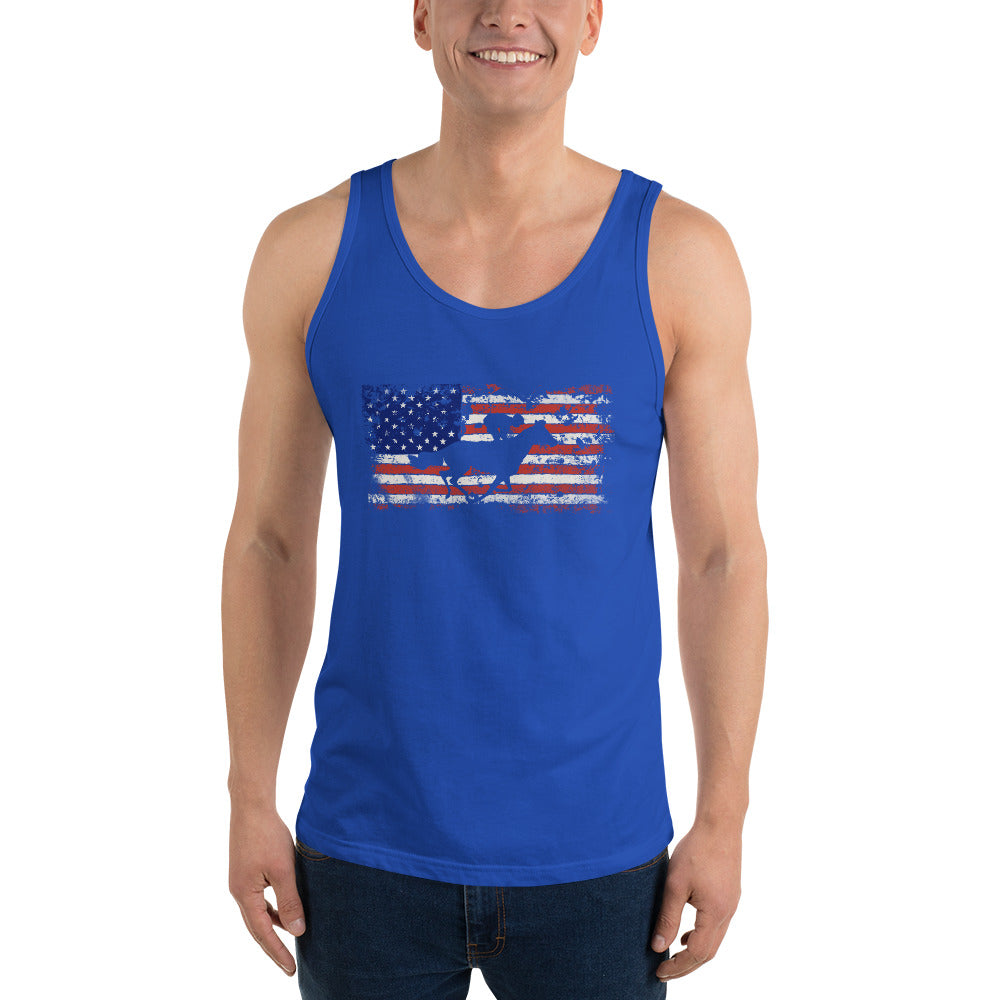 Horse Racing Fan USA Flag Patriotic Race Track Lover Unisex Tank Top