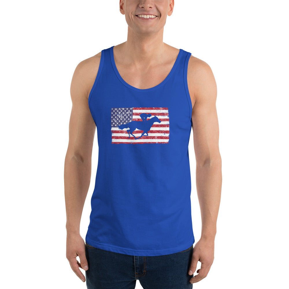 Horse Racing Fan USA Flag Race Track Lover Patriotic Unisex Tank Top