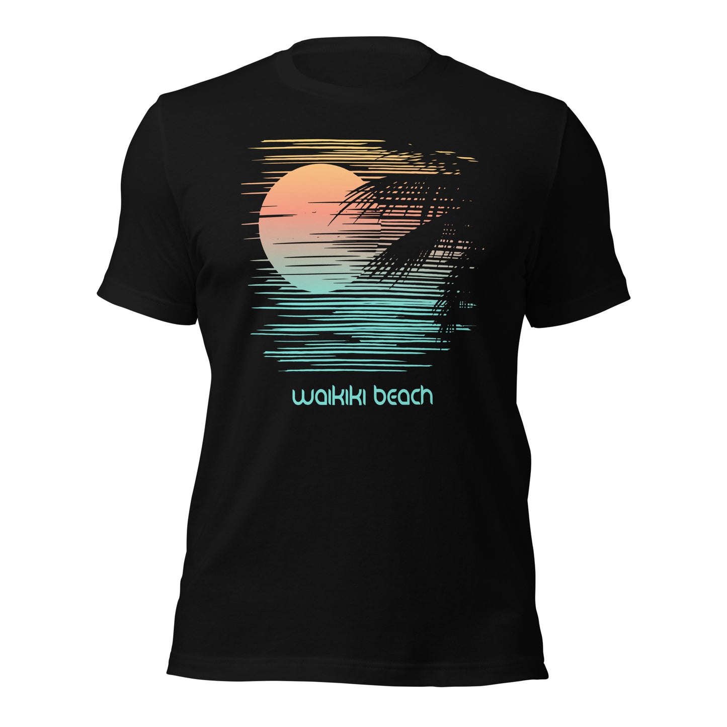 Artistic Waikiki Beach Oahu Hawaii Palm Tree Vacation Souvenir Unisex T-Shirt