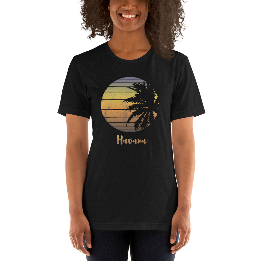Retro Havana Cuba Beach Palm Tree Vacation Souvenir Unisex T-Shirt