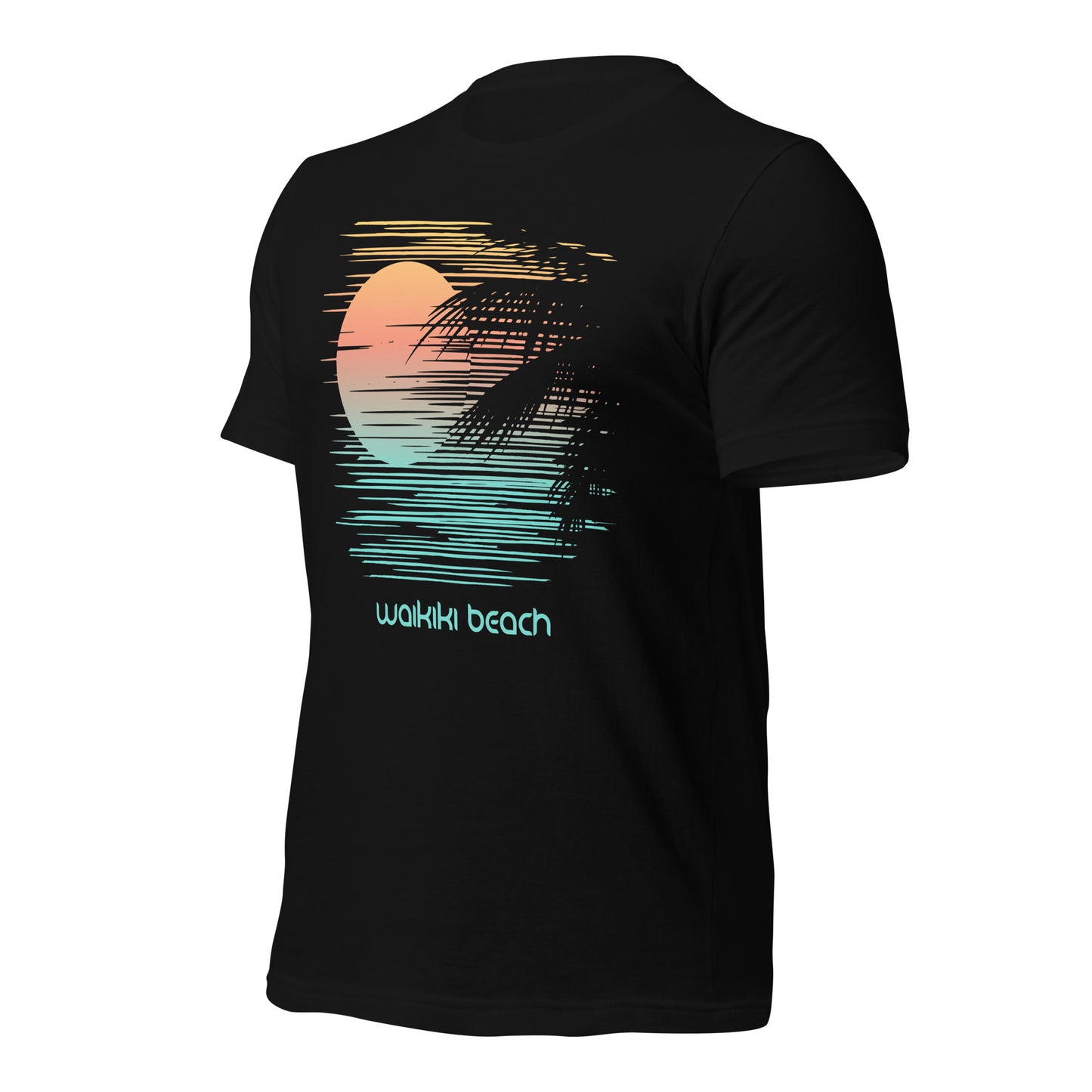 Artistic Waikiki Beach Oahu Hawaii Palm Tree Vacation Souvenir Unisex T-Shirt